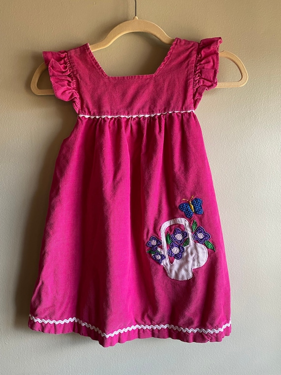 Vintage Girls Pink Corduroy Smock Dress