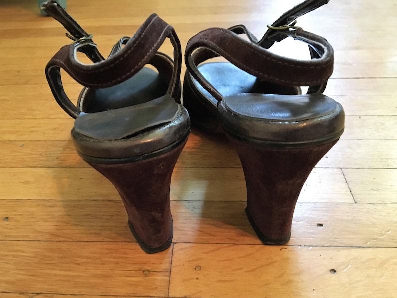 Vintage Brown Suede Hush Puppies Sling Back Pumps afbeelding 6