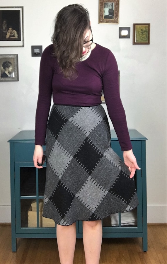 Vintage Black and Gray Patchwork Skirt
