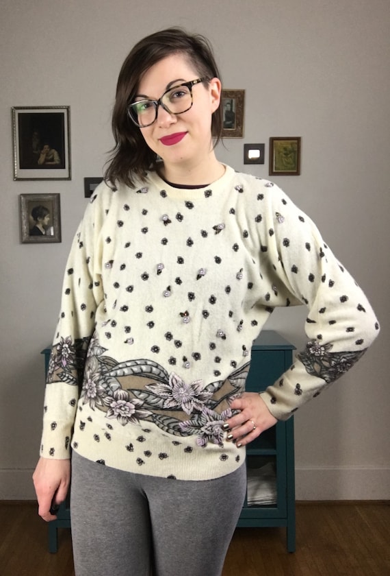 Vintage Lambswool/Angora 1980s Floral Beaded Sweat