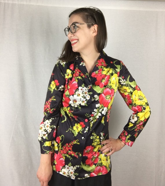Vintage 1970s Edith Flagg Long Sleeve Floral Blou… - image 1