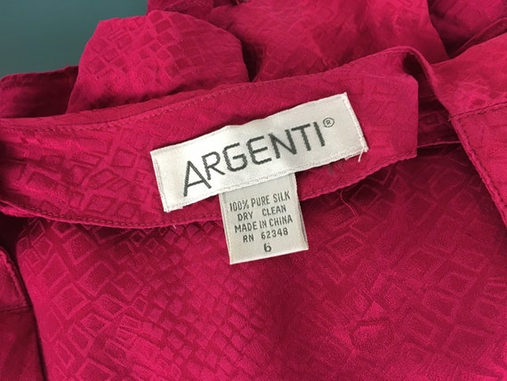 Vintage 1980s Argenti Silk Blouse Hot Pink Draped… - image 3
