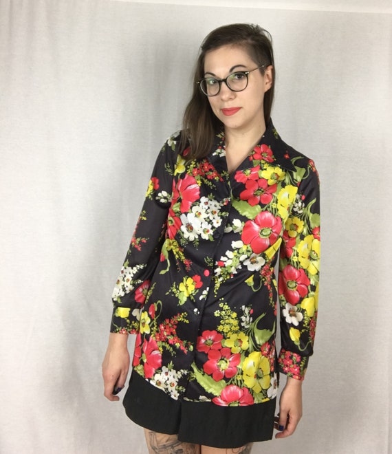Vintage 1970s Edith Flagg Long Sleeve Floral Blou… - image 2
