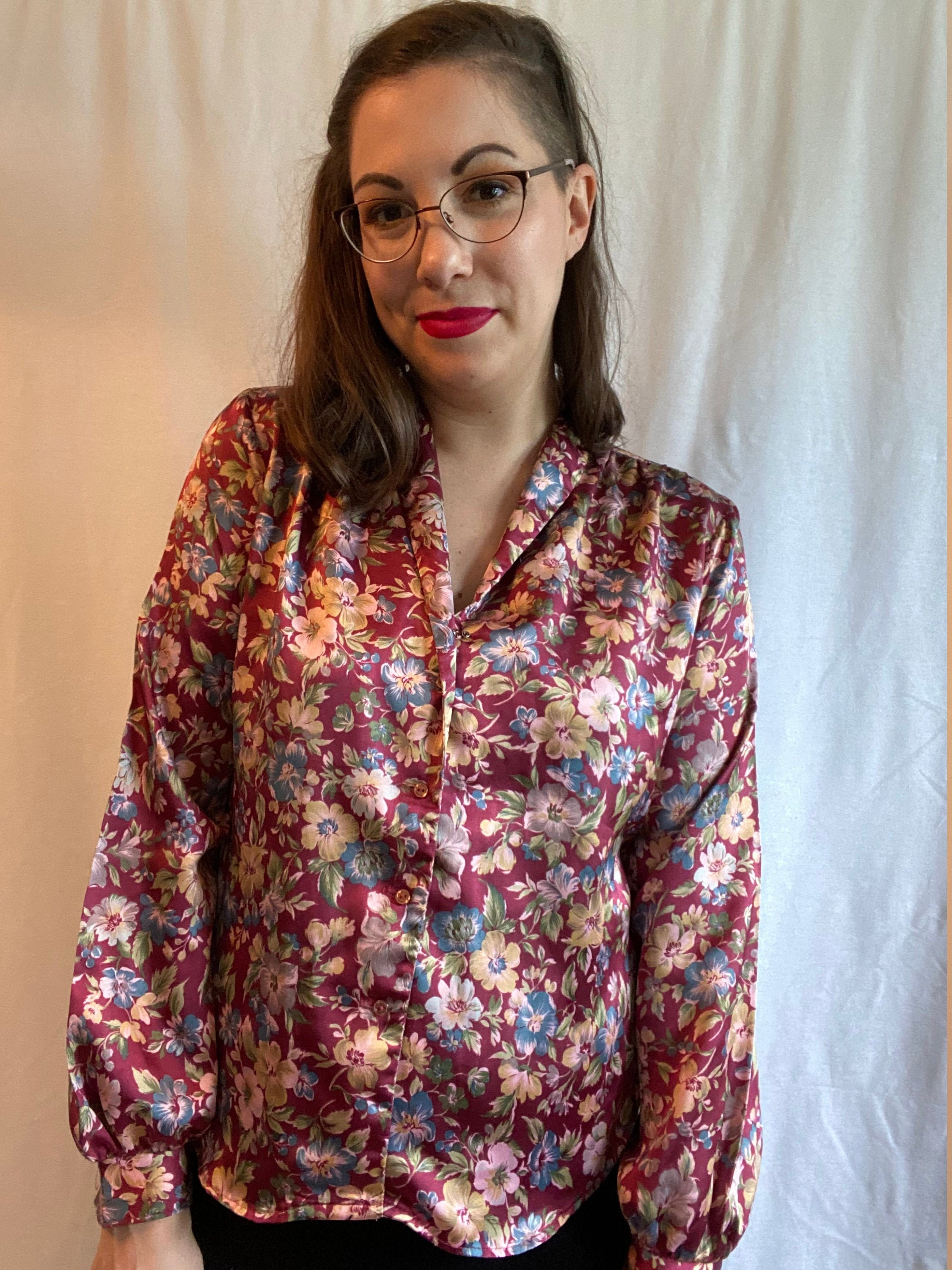 Vintage Silky Floral Button Down Blouse Langtry LTD - Etsy