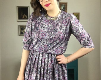 Vintage Purple Paisley Print Dress