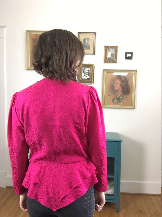 Vintage 1980s Argenti Silk Blouse Hot Pink Draped… - image 2