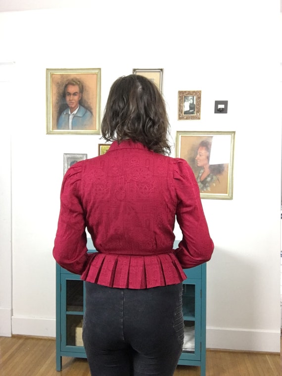 Embossed Print Fuchsia 1980s Pleated Button Down … - image 3