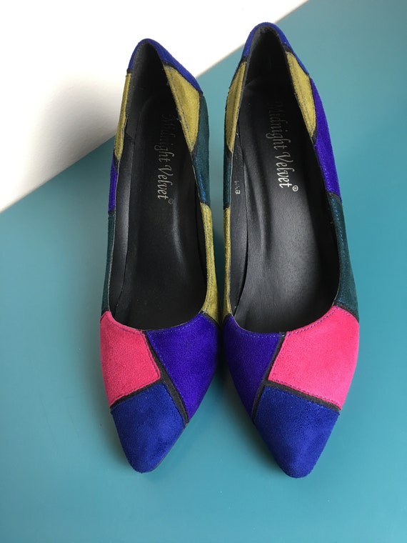 Velvet Patchwork Bright Colored High Heel Vintage… - image 2