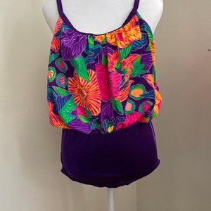 maillot de bain une pièce violet fleuri vintage