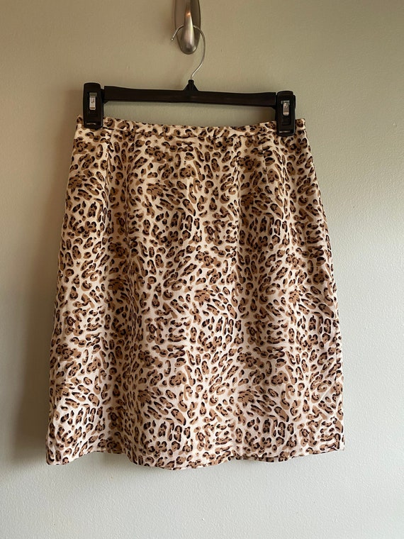 Vintage 1990s Leopard Print Silk Mini Skirt - image 1