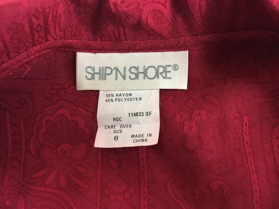 Embossed Print Fuchsia 1980s Pleated Button Down … - image 5