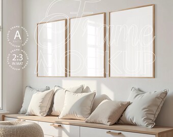 Three Frame Mockup: Modern Gallery Wall Art Display (PSD Digital Download)