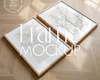 Set of 2 Vertical Frame Mockups with Natural Wood and Soft Glass Reflection