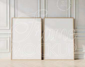 Light Wood Frame Mockup: Vertical 2 Frame PSD Template (Digital Download)