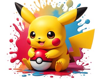 Pikachu Watercolor Splash PNG: High Resolution Clipart (Digital Download)