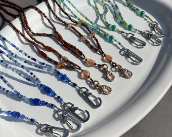 Handmade Glass Beaded Lanyard Necklace: Colorful Glass ID Badge Holder