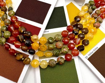 OLIVE: Autumn Beaded Necklace | House of Colour Palette | 18k Gold Plated Chain | Handmade | 8mm Faceted Coin Crystal Stone Jewelry