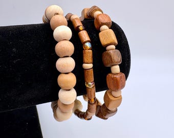 LAUREL: Autumn Wooden Beaded Stretch Bracelet Stack | House of Colour | Fall Color Season | 7 inch diameter | Three Bracelet Stack
