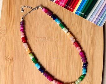 ELSA: Winter Rainbow Quartz Beaded Necklace | Seasonal Color Analysis | Handmade | 8mm Faceted Quartz Rondelle Beads