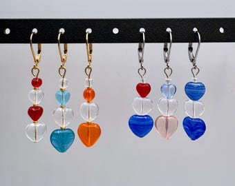 RUBY : Beaded Glass Heart Earrings | Handmade | Valentine's Day | Romantic Gift