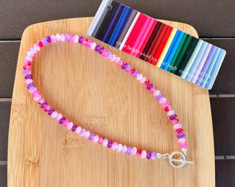 ELIZA: Winter Beaded Necklace | Seasonal Color Analysis | Handmade | 8mm Glass Rondelle Beads | Silver Plated center Toggle Clasp