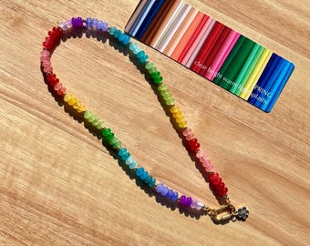 GRACE: Spring Beaded Necklace | Seasonal Color Analysis | 18k Gold Plated | 8mm Glass Rondelle Beads | Carabiner Clasp with Flower Charm