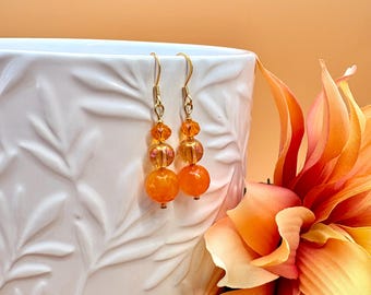 Autumn Stone Beaded Earrings | Handmade | Autumn House of Colour Palette | 18k Gold Plated Findings | Orange and Saffron
