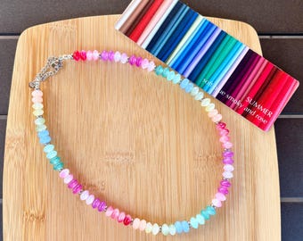 SUSAN: Summer Rainbow Glass Beaded Necklace | Seasonal Color Analysis | Handmade | 8mm Glass Rondelle Beads