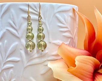 Autumn Glass Beaded Earrings | Handmade | Autumn House of Colour Palette | 18k Gold Plated Findings | Light Olive Green