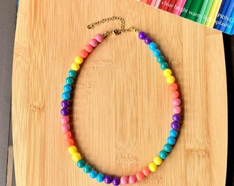 CLARA: Spring Beaded Necklace | Seasonal Color Analysis | 18k Gold Plated | Handmade | 8mm Glass Round Beads