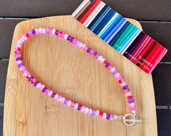 ELIZA: Summer Beaded Necklace | Seasonal Color Analysis | Handmade | 8mm Glass Rondelle Beads | Silver Plated center Toggle Clasp