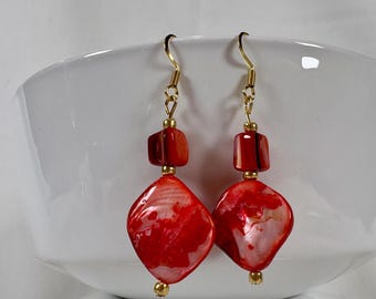 Autumn Shell Beaded Earrings | Handmade | Autumn House of Colour Palette | 18k Gold Plated Findings | Coral & Brick Natural Shell Beads