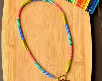 SADIE: Vibrant Autumn Beaded Necklace | House of Colour Palette | 18k Gold Plated | Handmade | Carabiner Clasp with Charm