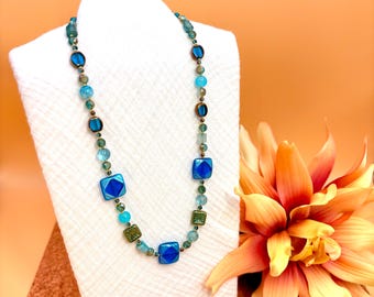 BRIAR: Autumn Beaded Necklace | House of Colour Palette | 18k Gold Plated Chain | Handmade | Kingfisher, Peacock