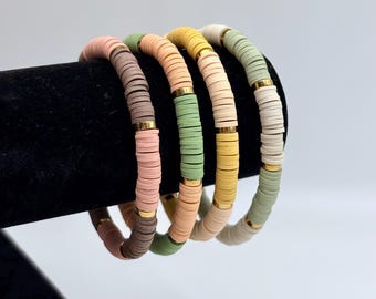 SAGE: Autumn Beaded Polymer Clay Heishi Stretch Bracelet | Autumn House of Colour | Handmade | Fall Color Season | 7 inch diameter
