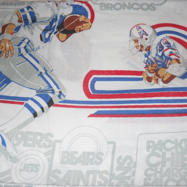 Vintage sheet, twin flat, football, reclaimed fabric