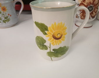 Vintage Otagiri mug for tea or coffee. Sunflower on white. Made in Japan