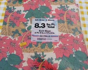 Vintage Christmas wrapping paper, 6 pkgs, MCM, 2 sheets 30 x 20 each, poinsettias, baskets, santas