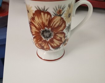 Vintage mug, mountain wood for Royal Domino collection. Brown flowers. Made in Japan