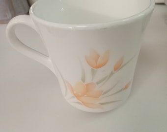 Vintage mug tea cup, peach flowers