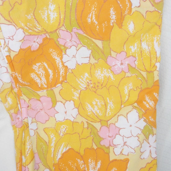 Vintage Full Flat sheet, Tulips, Pink, orange yellow