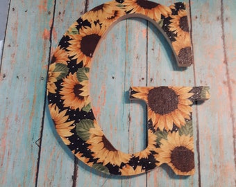 Sunflower fabric covered letter, 8", any letter, custom monogram