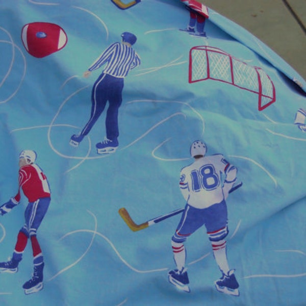 Reclaimed bed linen, full size, duvet cover, hockey, boys, reclaimed fabric