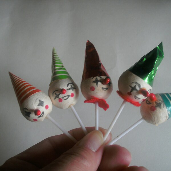 Vintage Cake Toppers, collectibles, paper clowns, 5 pcs.