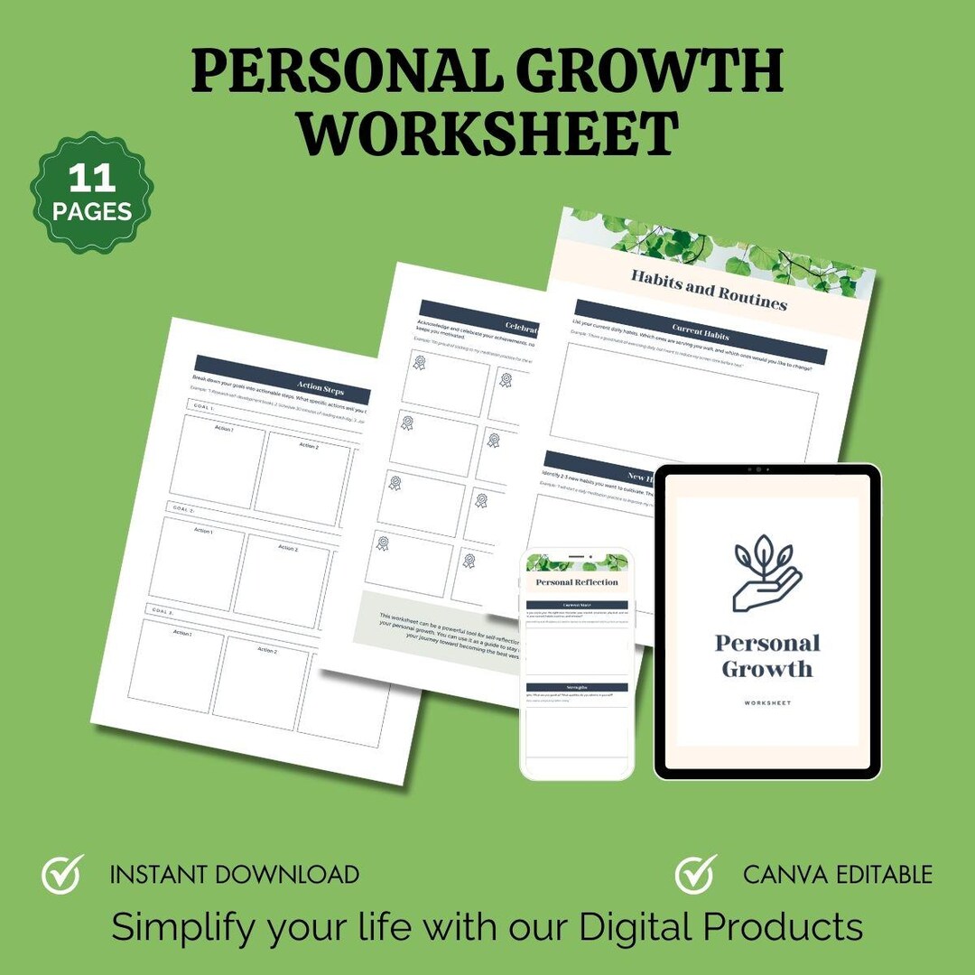 Personal Growth Worksheet, Monthly Reflection Worksheet, Growth Mindset ...