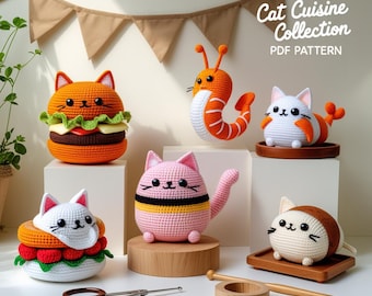 Cat Cuisine  bundle Crochet Patterns: Amigurumi Food Cats pattern  (PDF Download)