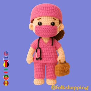 Nurse Amigurumi Crochet Pattern – DIY Medical Doll Keychain, Healthcare Gift, PDF Digital Download