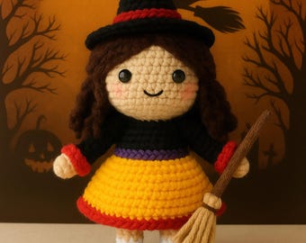 Halloween Witch Crochet Doll Pattern PDF | Beginner Friendly Amigurumi Crochet Patterns,   Instant Download