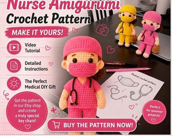 Crochet Pattern  & Video Nurse Amigurumi doll , DIY Keychain PDF