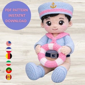 Virkmönster för Amigurumi-sjömansdocka - Handledning för plyschleksak – Nybörjarvänligt steg-för-steg – Flerspråkigt PDF-mönster